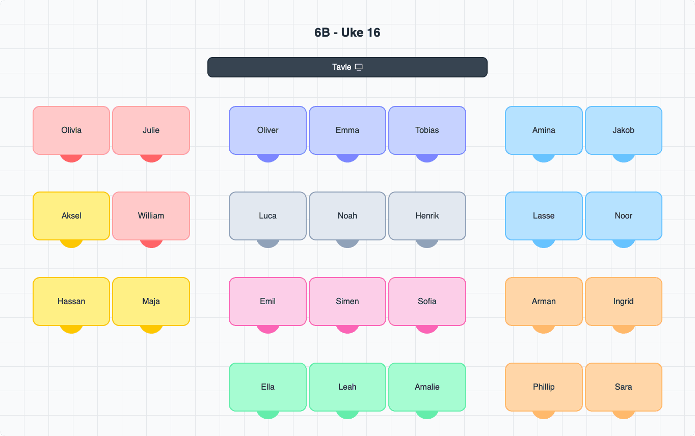 Example seating chart with alternative color coding
